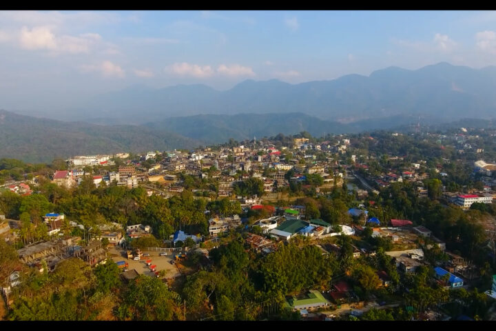 Areal view of Hill City surrounded by hills Haflong Assam India